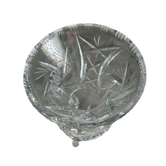 Vintage Bohemian Heavy Hand Cut 3 Footed Crystal Vase 5.75”H Clear Gift Feet - Picture 6 of 16